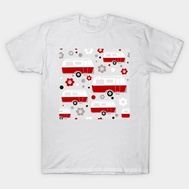 Vintage Caravan in Red, White and Grey T-Shirt by NattyDesigns